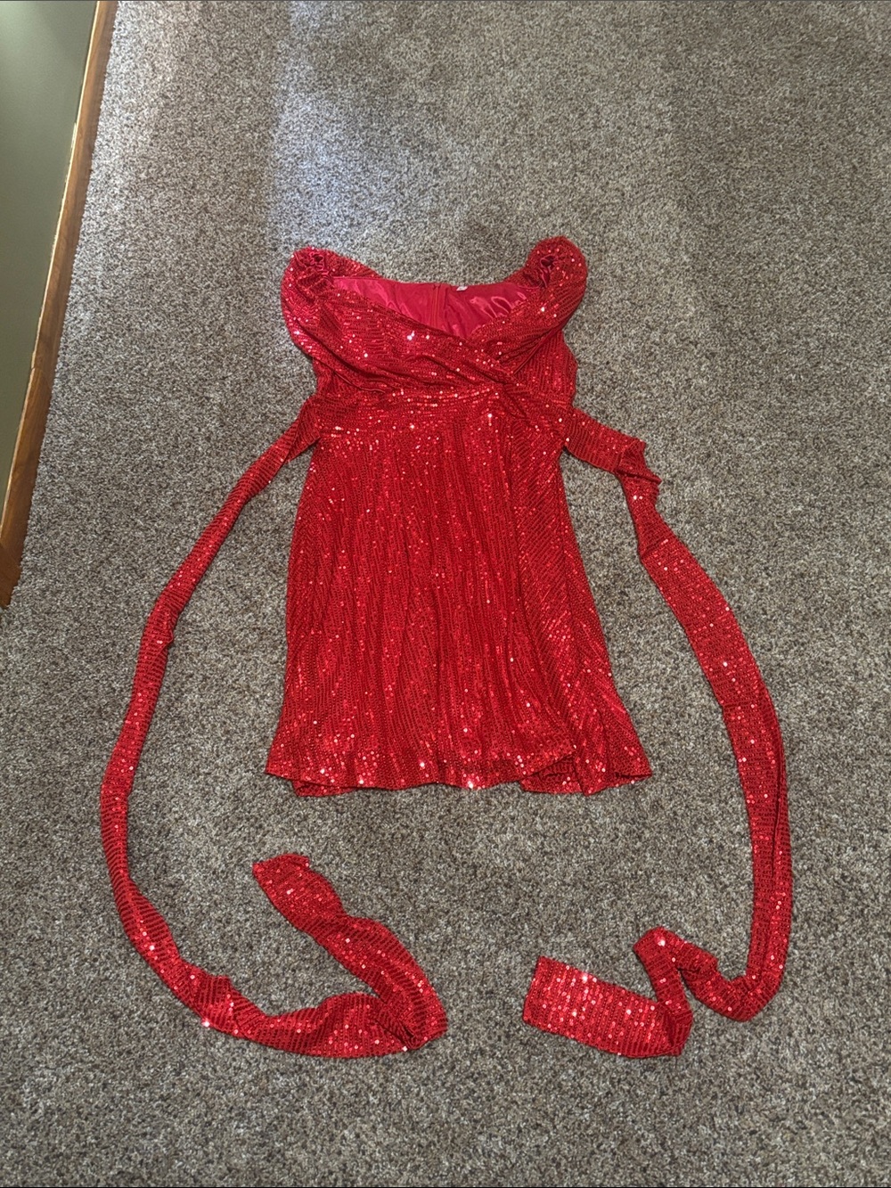Red Sequin Strapless Party Dress